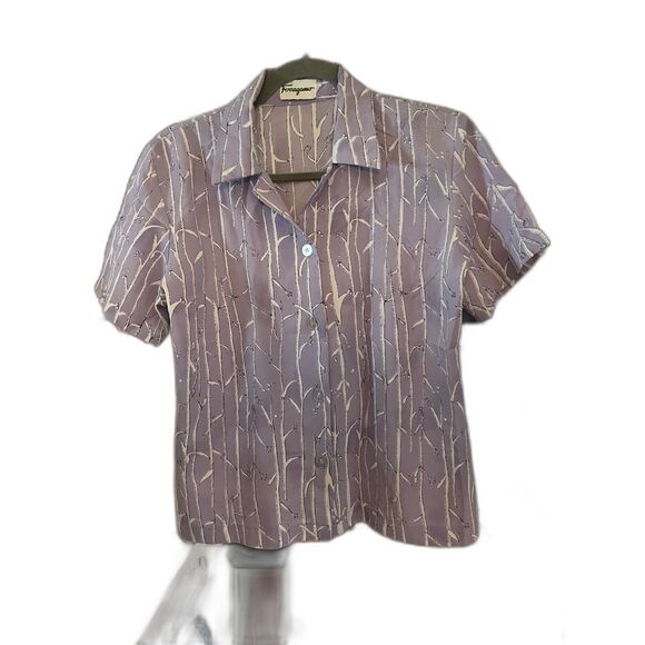 Salvatore Ferragamo Tops - Vintage Salvatore Ferragamo Lilac Tree Print Button Up Shirt Top Women's Size M